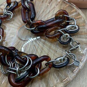 Banana Republic Faux Tortoise Link Silver Tone Necklace